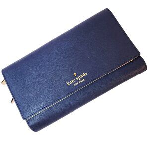 Kate Spade NY Mikas Pond Phoenix Trifold Leather Travel Wallet Oceanic Blue NEW